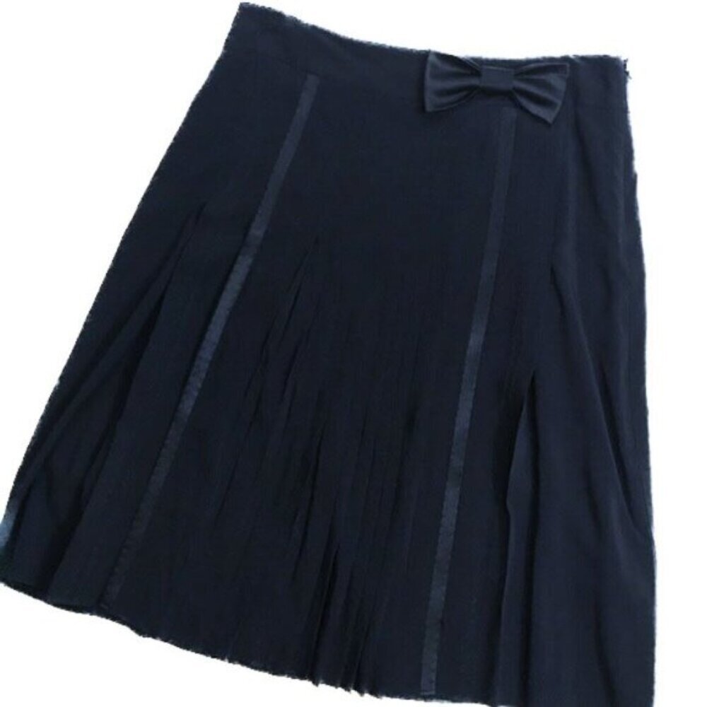 Theory Rima Charm Black Pleated Midi Skirt Bow Silk Viscose Party Workwear Sz 10 - Picture 3 of 12